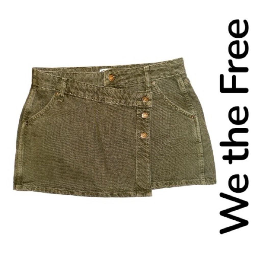 We The Free Wynne Denim Mini Skirt in Olive Green